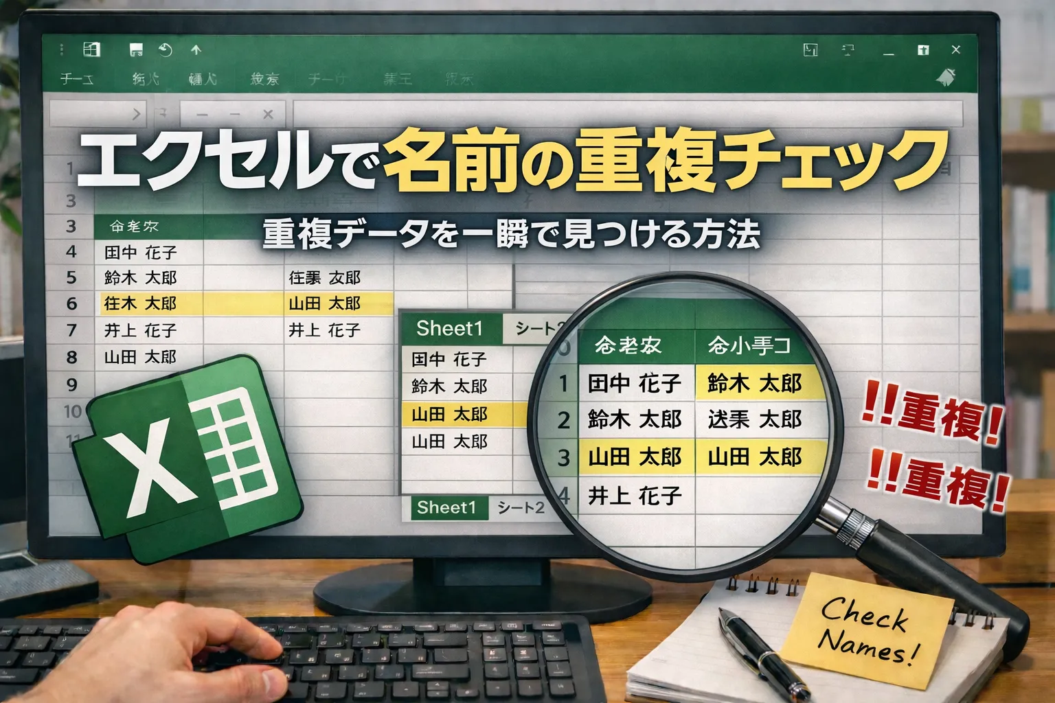 Excelで名前の重複チェックをする方法についての図解